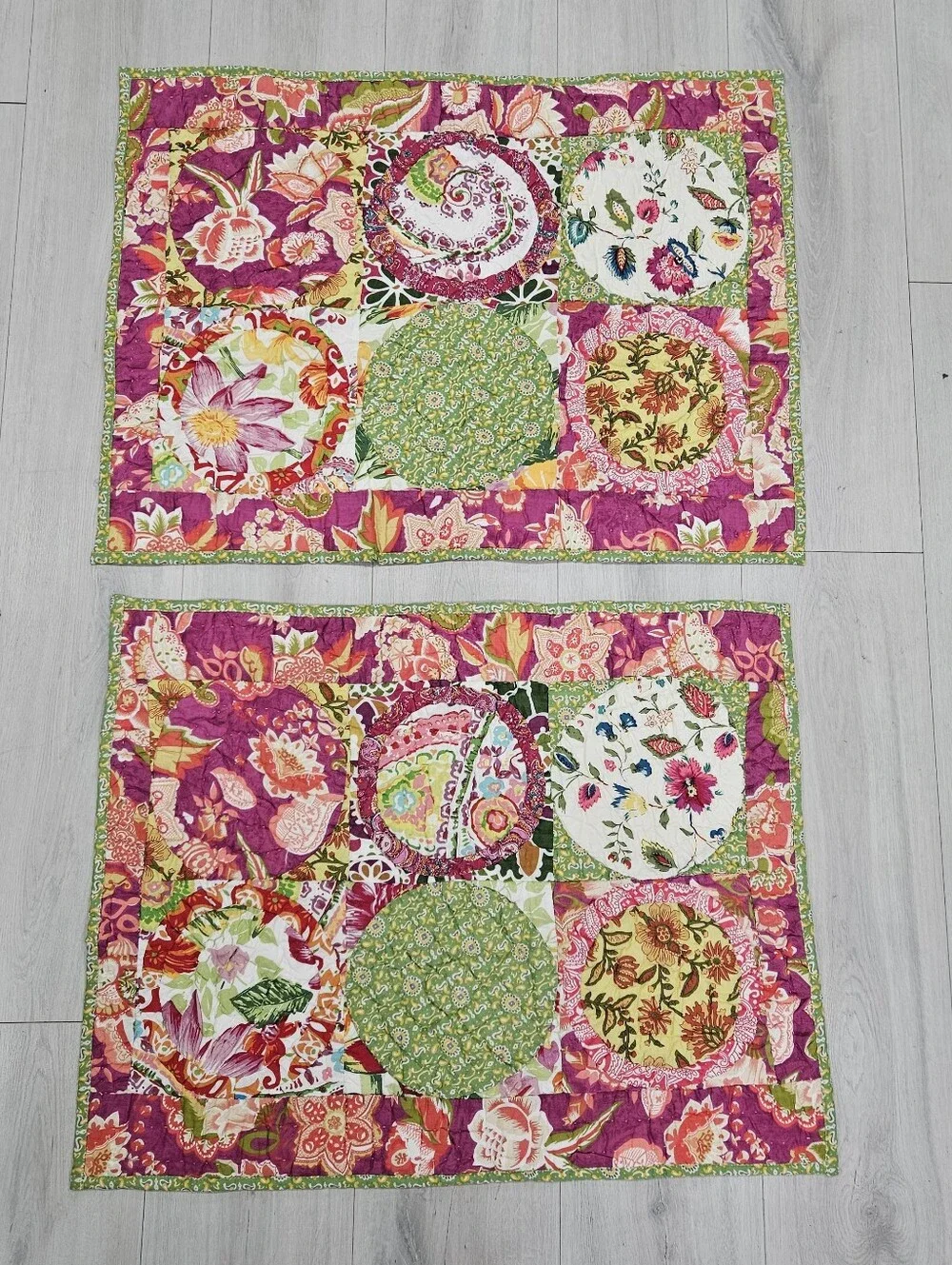 Studio D Chloe Quilted Pillow Shams Cotton Bright Spring Floral Pink Green NEW